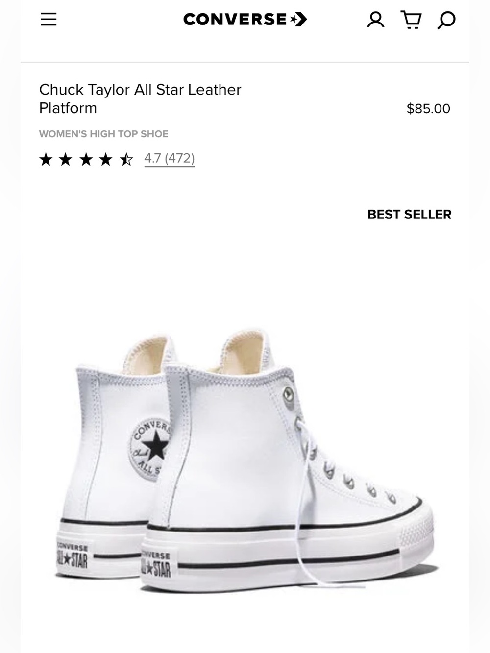 Converse White Leather  High Top  Platform Sneakers for Women